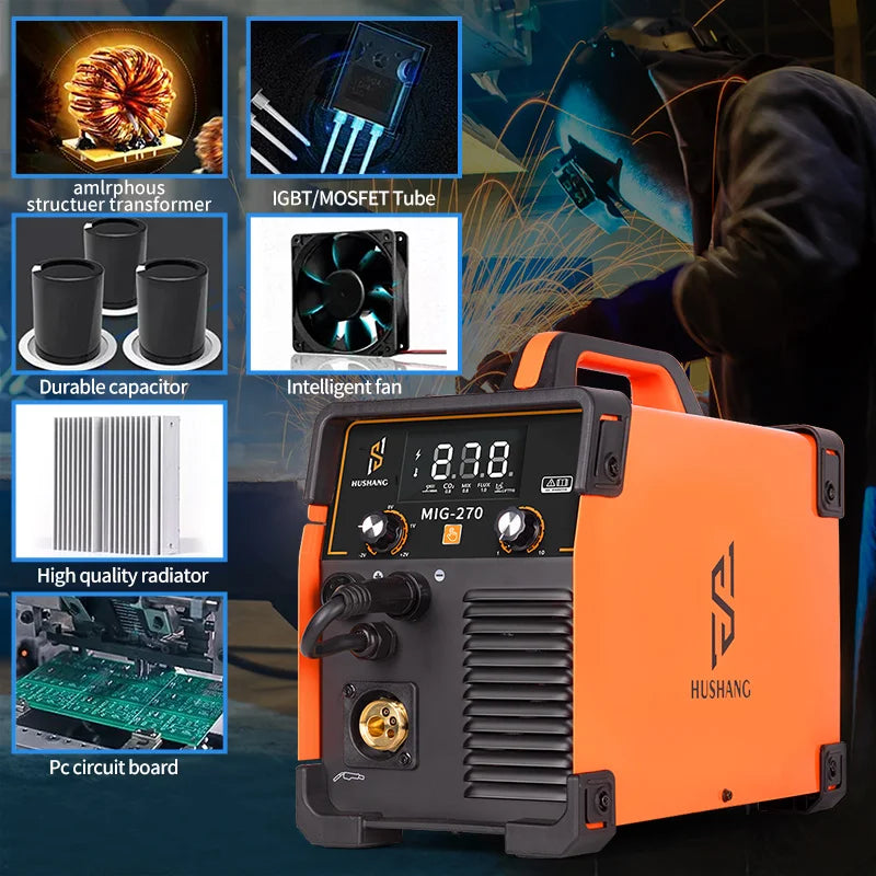 Hushang Mig-270 220V 160A Flux Core Wire Welder ,Gas /Gasless/Lift TIG/ARC/ 4in1 DC IGBT Inverter Mig Welder Inverter Mig Welder