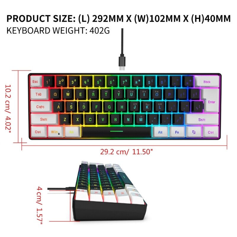 1Set Wired Gaming Keyboard and Mouse Combo 61 Key Rainbow Backlit Keyboard with Multimedia Keys for Windows PC Gamers