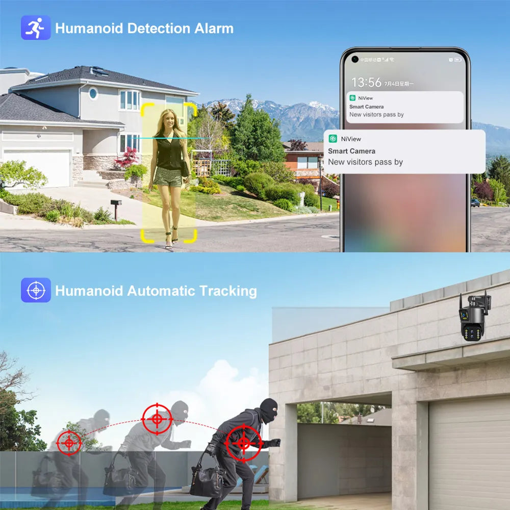 4K 8MP WiFi Camera Outdoor 10x Optical Zoom PTZ Waterproof Three Lens Dual Screen AutoTracking Security CCTV Surveillance Camera