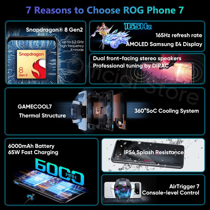 2023 New ASUS ROG Phone 7 & 7 Ultimate 5G Gaming Phone Snapdragon 8 Gen 2 165Hz AMOLED 6000mAh 65W Fast Charge Mobile Phone