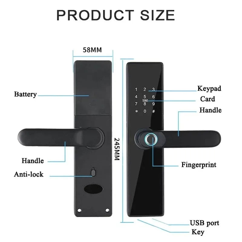 For Tuya Smartlife APP Remote Control Smart Fingerprint Password Lock Keyless Entry Fingerprint Security Handle Lock For Home