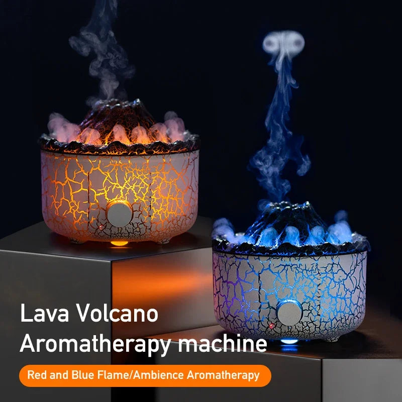 Volcano Lava Air Humidifier Aromatherapy Essential Oils Diffuser Remote Control Jellyfish Smoke Ring Flame Humidifier With Light