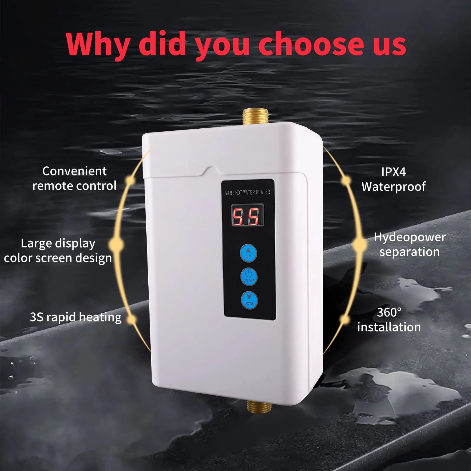 Tankless Water Heater, Mini Electric Instant Hot Water Heater with LED Display, Water Heater with Remote Control