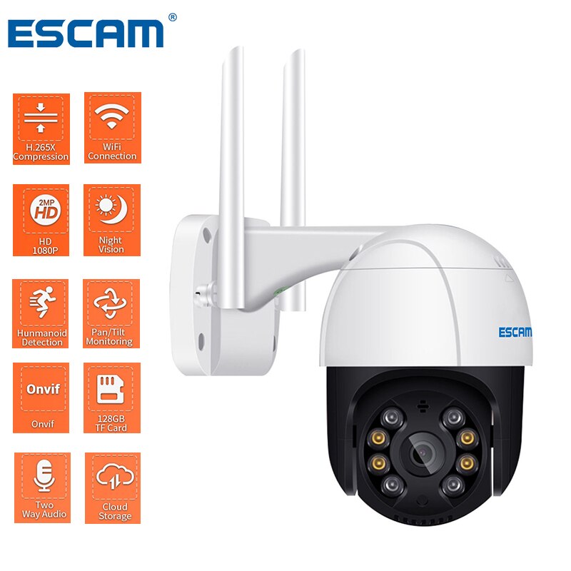 ESCAM QF218 1080P Pan/Tilt AI Humanoid detection Cloud Storage Waterproof WiFi IP Camera with Two Way Audio Surveillance Cameras
