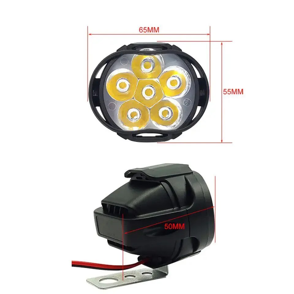 6 LED Motorcycle Headlight High Bright Waterproof Spot Light Brightness Auxiliary Spotlights Scooters Work Light Switch Button