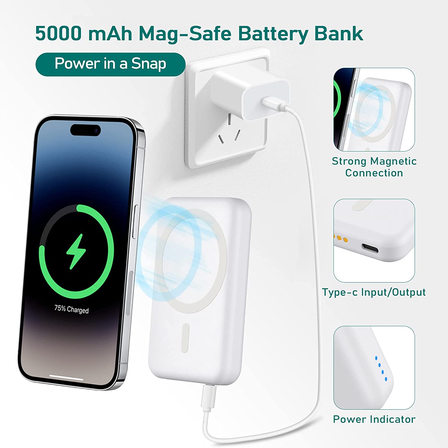 MacSafe 3 in1 5000mAh Power Bank 15W Magnetic Wireless Fast Charger Station For iPhone 14 13 12 Pro Max Apple Watch Ultra 8 7 6