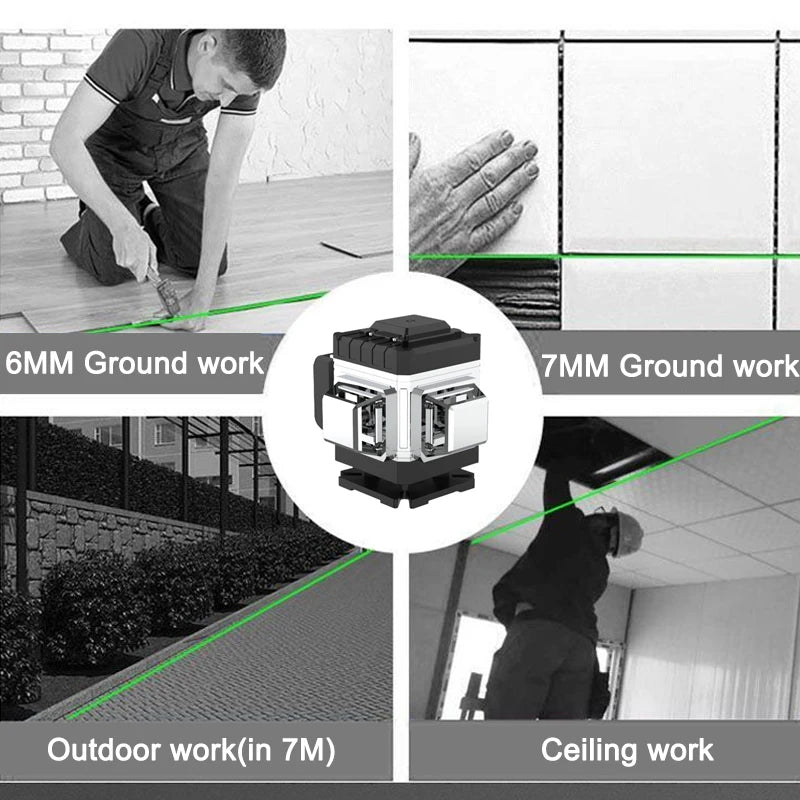 4D 16/12/8 Lines Laser Level Self-Leveling Green Light Beam 360° Horizontal Vertical Cross Lines Laser Level Construction Tools