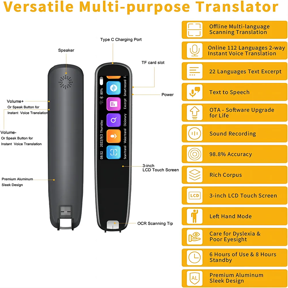 Smart Voice Scan Translator Pen MultifunctionTranslation Real Time 121 Languages Translator Business Dictionary Pen