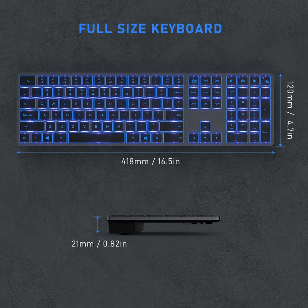 Backlit Bluetooth Wireless Keyboard and Mouse Multi-Device Slim Rechargeable Keyboard and Mouse Set for Laptop Tablet PC