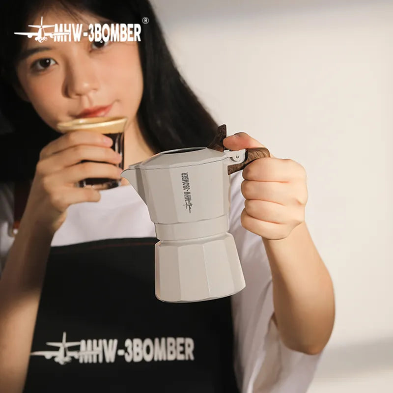 MHW-3BOMBER Stovetop Espresso and Coffee Maker Double Valve Moka Pot Classic Italian and Cuban Café Brewing Travel Camping Tools