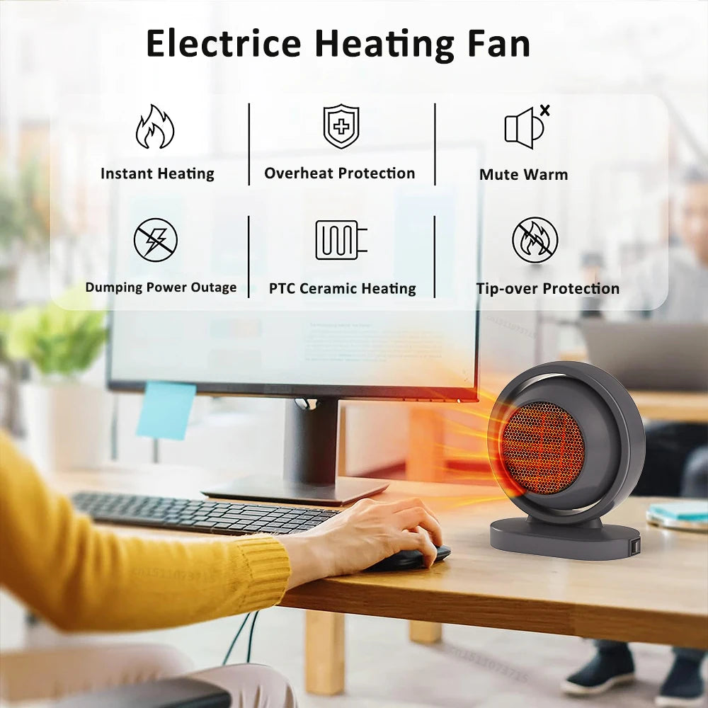 Electric Heater Portable Desktop Heating Fans with Thermostat for Household Bedroom Home Office Warm Air Blower Space Heater