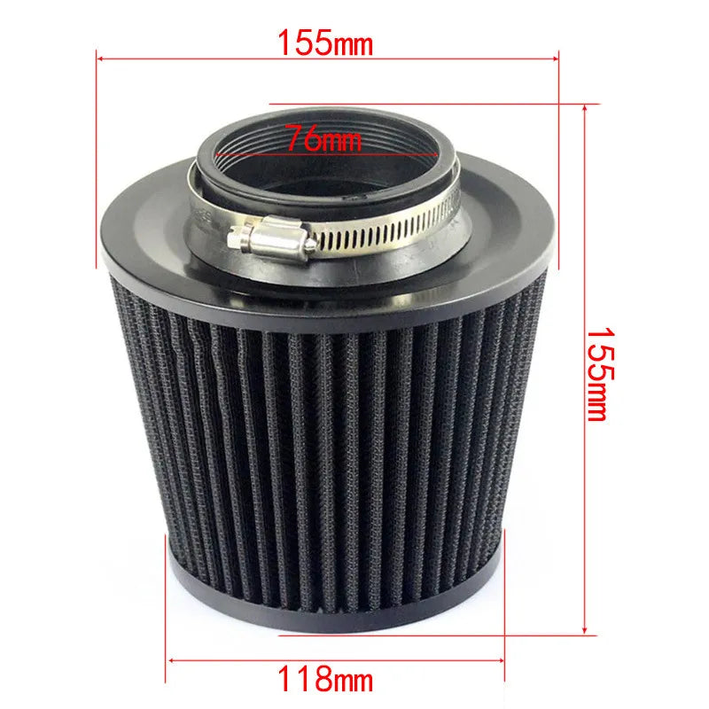Full Set 76MM 3 Inch Car Air Filter Flow Intake Filter Tube Sport Power Mesh Cone Cold Air Induction Kit For Universal Car Parts