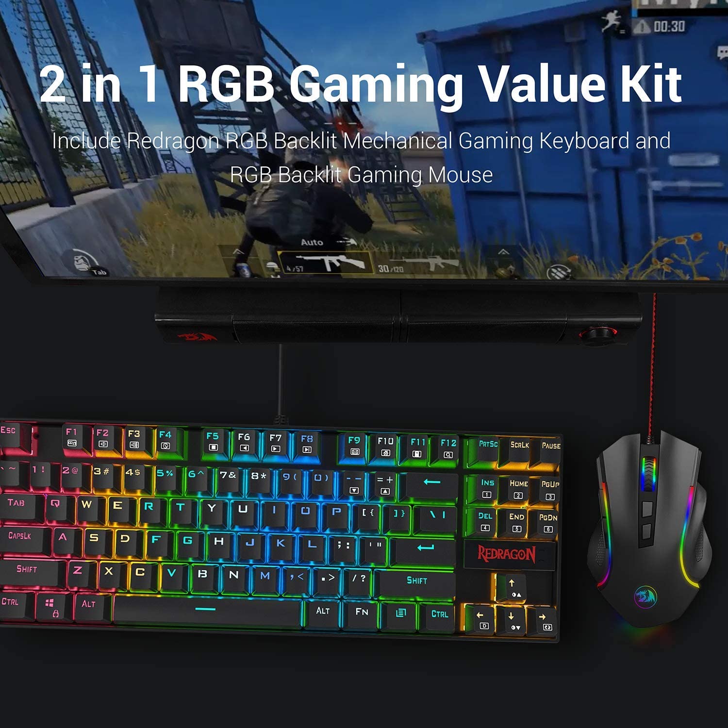 Redragon Keyboard Mouse Set K552-RGB-BA Mechanical Gaming Keyboard and Mouse Combo Wired RGB LED 60% for Windows PC Gamers