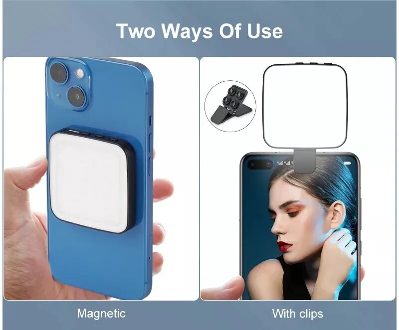 W42 Mini Magnetic Pocket Light for MagSafe iPhone 12 13 14 Series LED Cube Fill Light Lamp with Clip for Makeup Vlog
