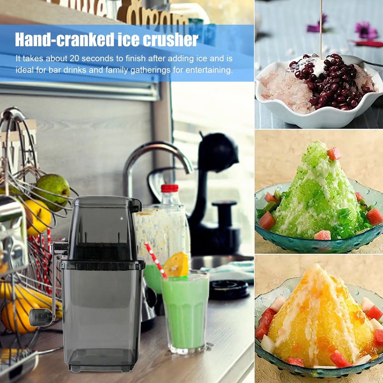 1 Pcs Small Home Manual Ice Crusher Hand Shredding Crusher Snow Cone Maker Machine Multi-function Hand Shaved Ice Machine DIY