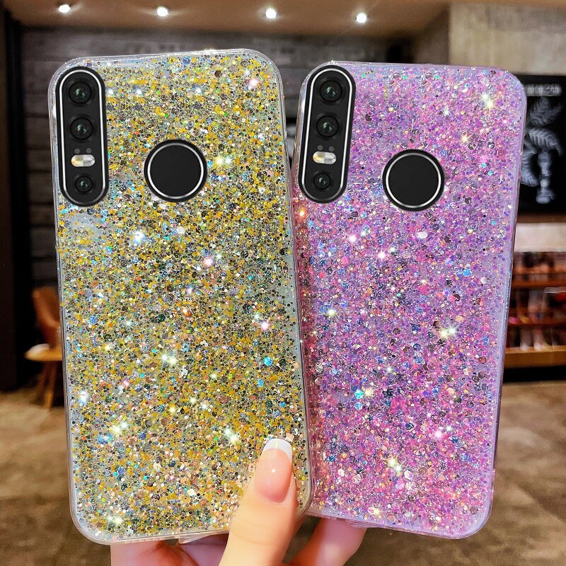 Shiny Glitter Silicone Case for Huawei P40 P30 P20 Lite Pro Y9 Prime Y7 Y6 2019 Y7P Y6P Gold Silver Foil Coque Soft Back Cover