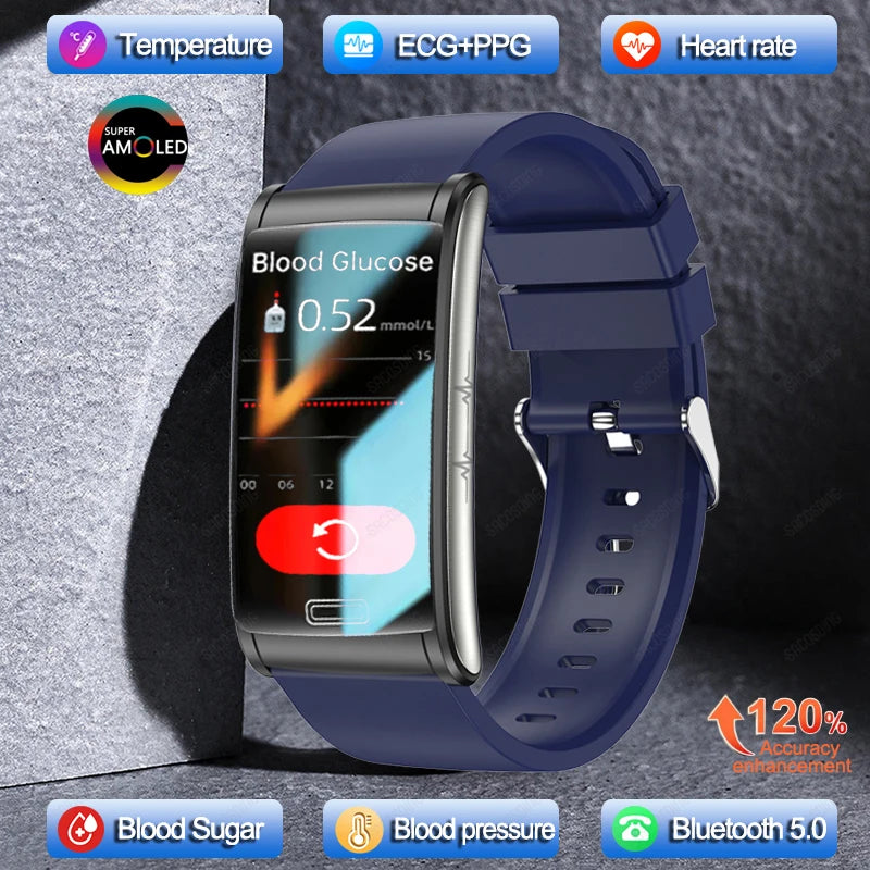2024 New Health Blood Sugar Smart Bracelet IP68 Waterproof Sport Smartwatch ECG Blood Pressure Heart Rate Smart Watch For Xiaomi