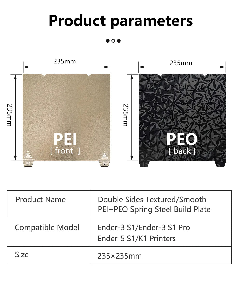 For Creality K1 PEO PET Build Plate Spring Steel Heat Bed  235*235mm For Ender-3 S1/Ender-3 S1 Pro/Ender-3 V3 SE 3D Printer