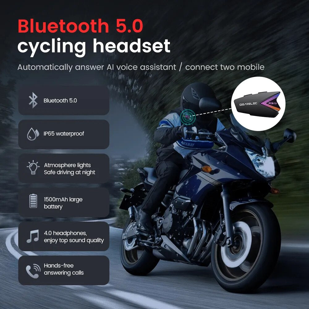 GEARELEC X3 Motorcycle Helmet Headset Wireless Bluetooth Earphones IP65 Waterproof Noise Reduction Supports Hands Free Call