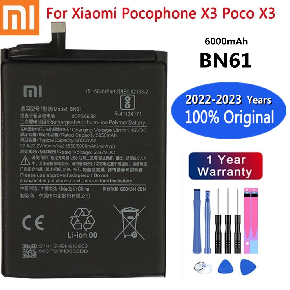 2023 100% Original Xiao mi BN57 BN61 Phone Battery For Xiaomi Pocophone X3 Poco X3 Pro 6000mAh Replacement Batteries + Tool