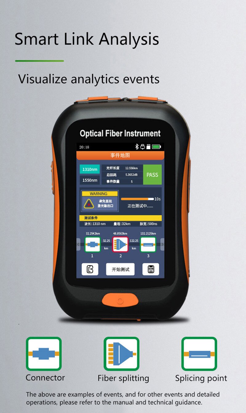Mini OTDR NK2800 1550(1490/1577)nm 80KM Support With Light Test Active Fiber Optical Time Domain Reflectometer 3.5 Inch Screen