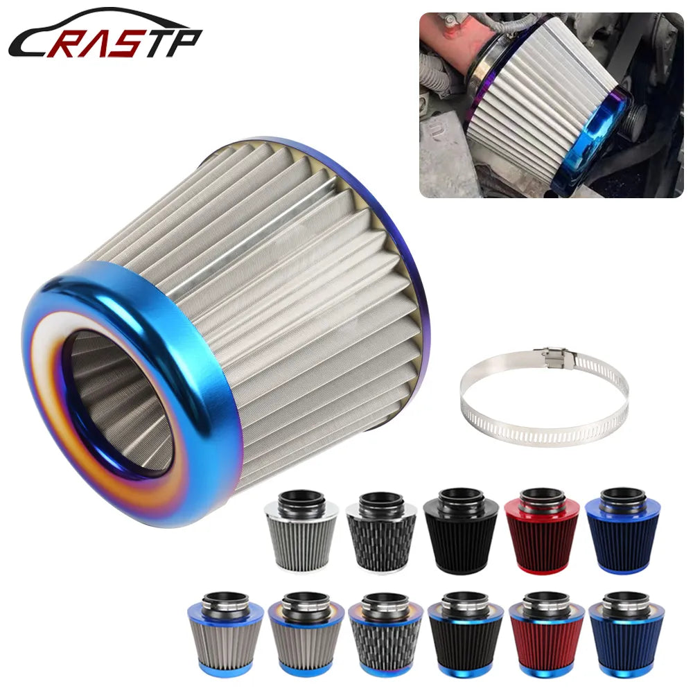 Universal 76MM 3inch Stainless Steel Or Iron Mesh Burnt Blue Power Flow Cold Air Filter Air Intake Filter Induction Kit OFI074