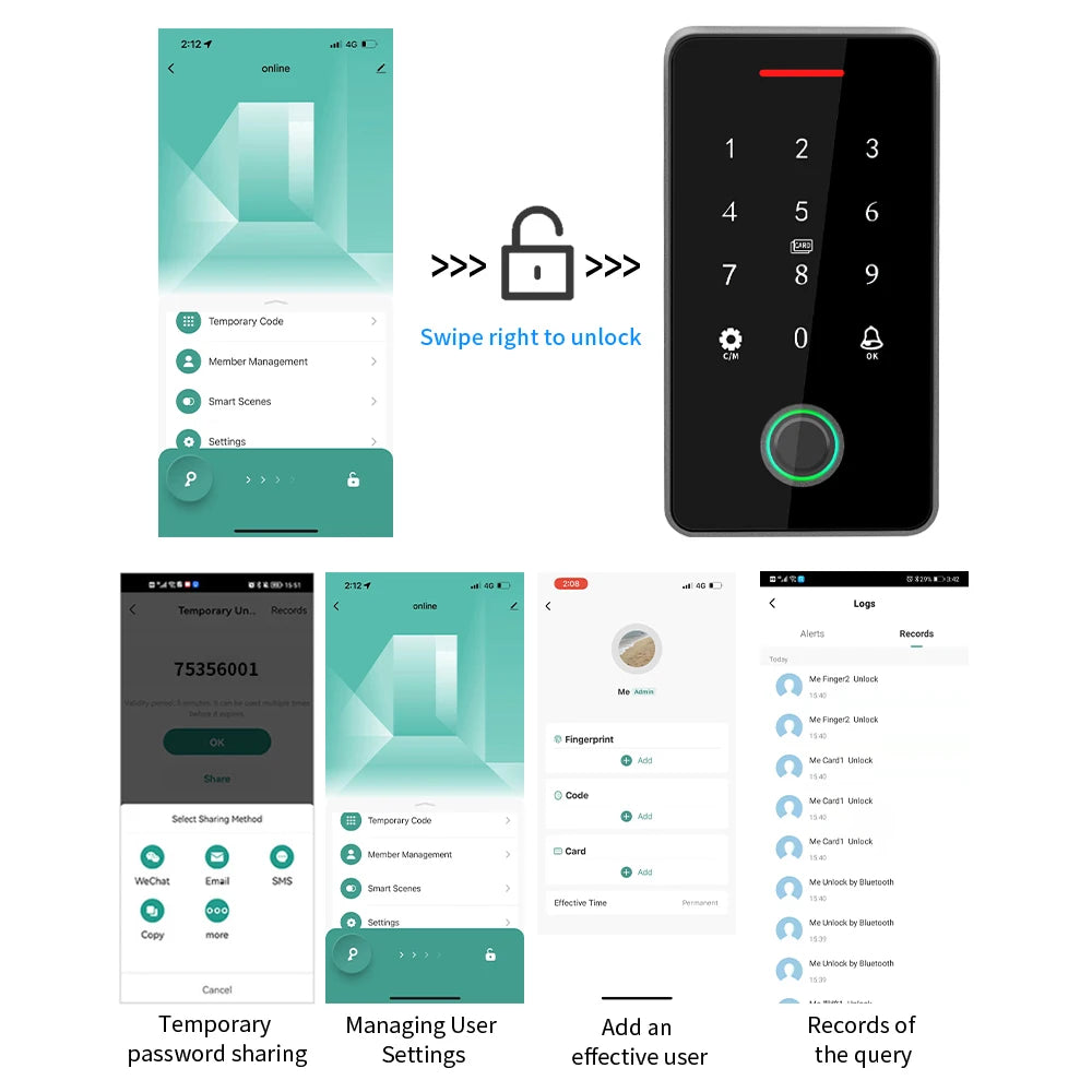 Waterproof NFC Bluetooth Tuya APP Access Control 13.56Mhz RFID Card Biometric Fingerprint Access Control Keypad Door Lock