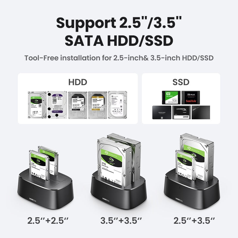 UGREEN HDD Docking Station SATA to USB 3.0 Adapter for 2.5 3.5 SSD Disk Case HDD Box Dock Hard Drive Enclosure Docking Station
