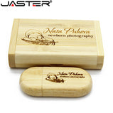 JASTER 1PCS free custom logo Wooden usb + Box pen drive 8GB 16gb 32gb usb Flash Drive Memory Stick LOGO customer wedding Gift