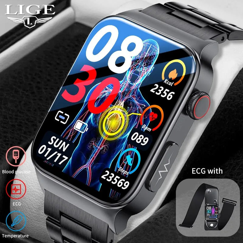 2023 New Blood Glucose Monitor Health Smart Watch Men ECG+PPG Blood Pressure Measurement IP68 Waterproof Sport SmartWatch Men