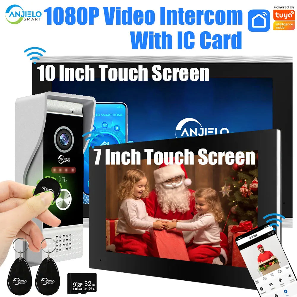 10 Inch 7 Tuya Smart 1080P Doorbell Video Intercom for Home With RFIC Card Full Touch Monitor 160° Wired Camera 인터폰