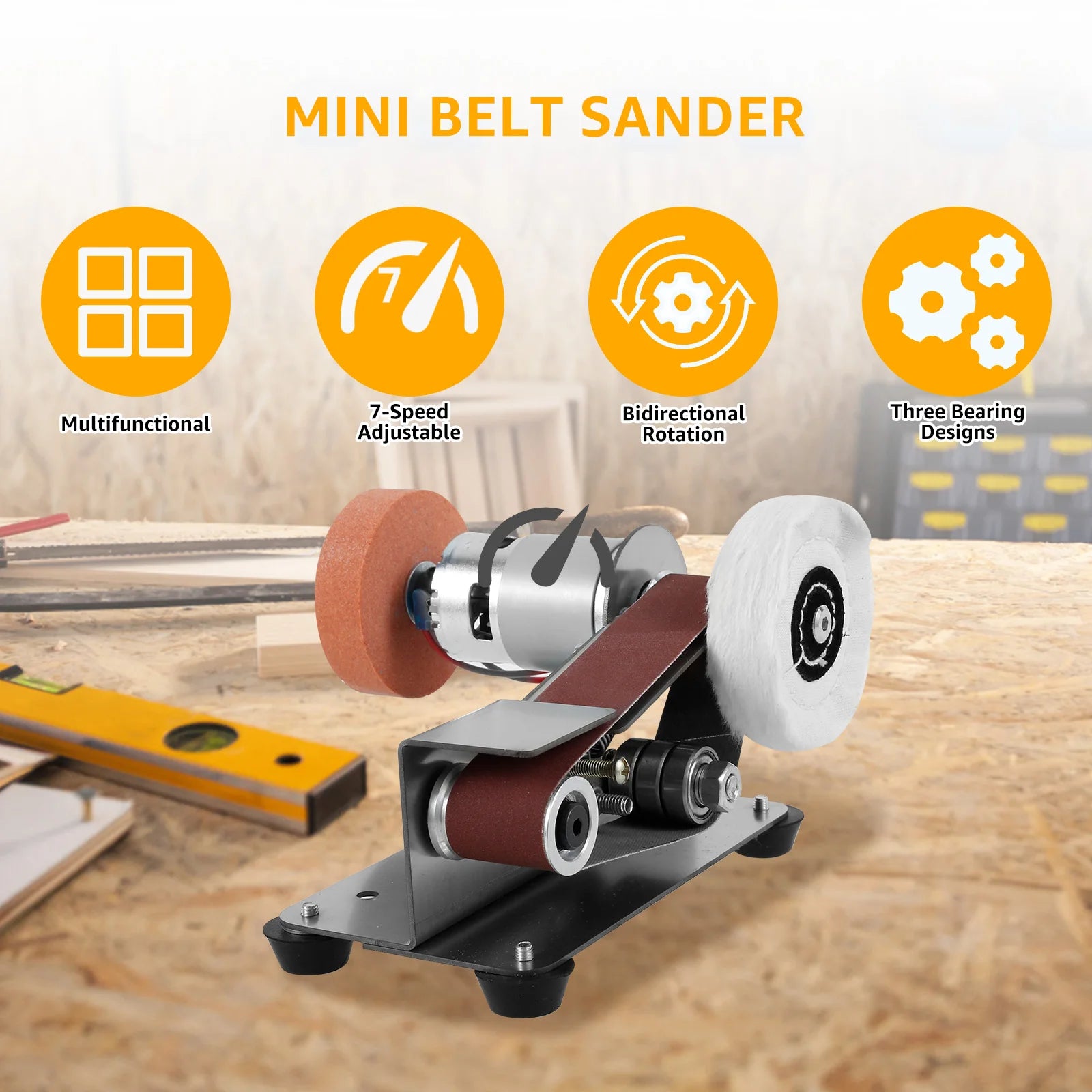 Mini Belt Sander Multifunctional Electric Belt Grinder 7 Adjustable Speed Low Noise 15° Cutter Sharpener Sander Tool Small