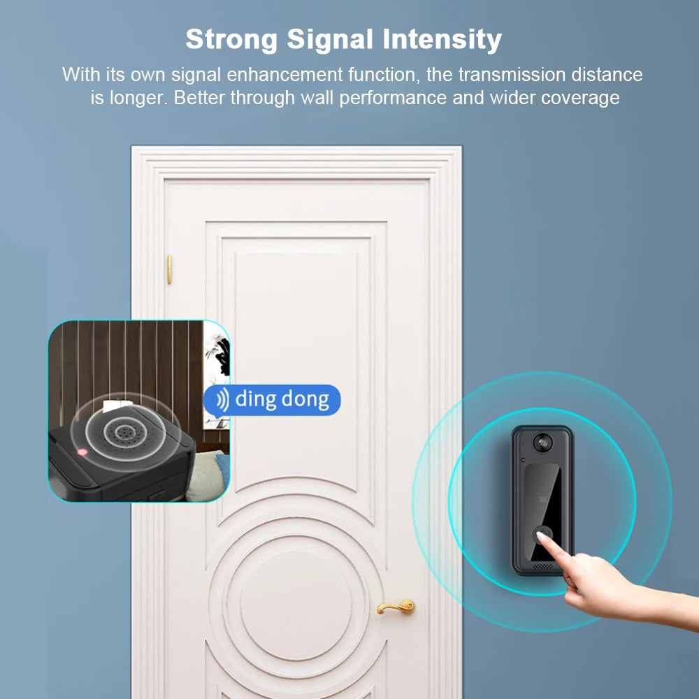 WiFi Doorbell Camera with 125° Wide Angle Visual Chime Smart Video Doorbell Video Night Vision Supports Cloud Storage SD Card