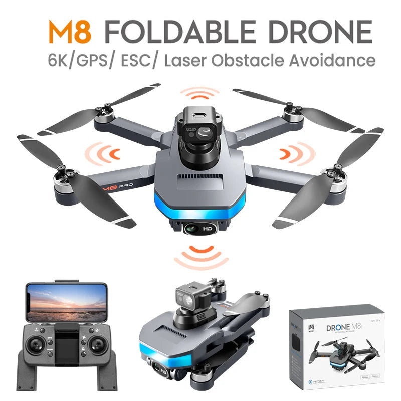 New M8 Pro GPS Drone 6K HD ESC Dual Camera 5G Wifi Brushless 360 °laser Obstacle Avoidance Folding RC Dron Quadcopter Toy Gift