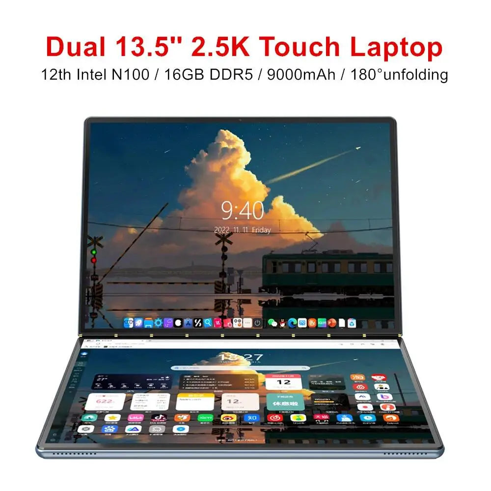 12th Gen Intel N100 Dual Screen Laptop 2*13.5 Inch 2.5K Touch Screen 16G LPDDR5 Windows 11 Notebook Yoga Tablet PC 2 in 1