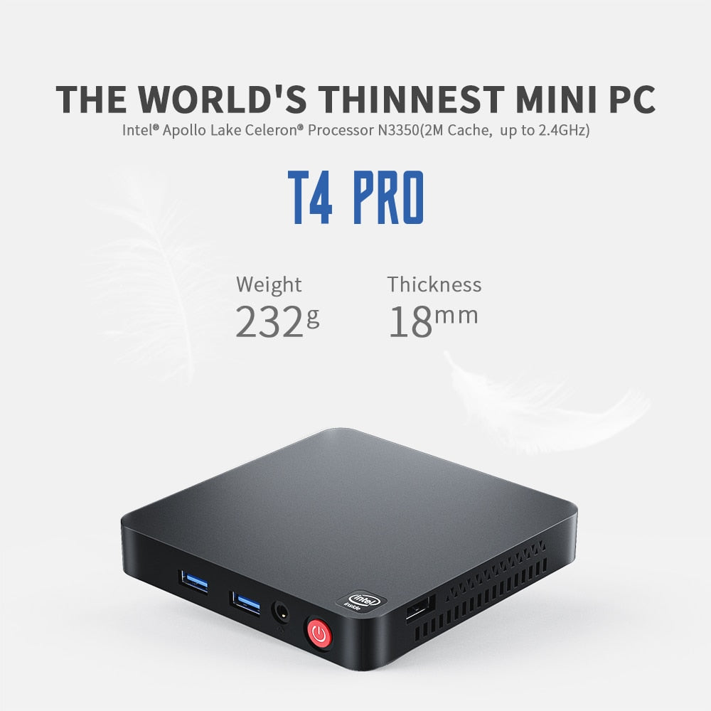 Beelink T4 Pro Mini PC Intel Apollo Lake Processor N3350 Win 10 4K 4GB 64GB BT4.0 1000M AC Wifi  Mini Computer