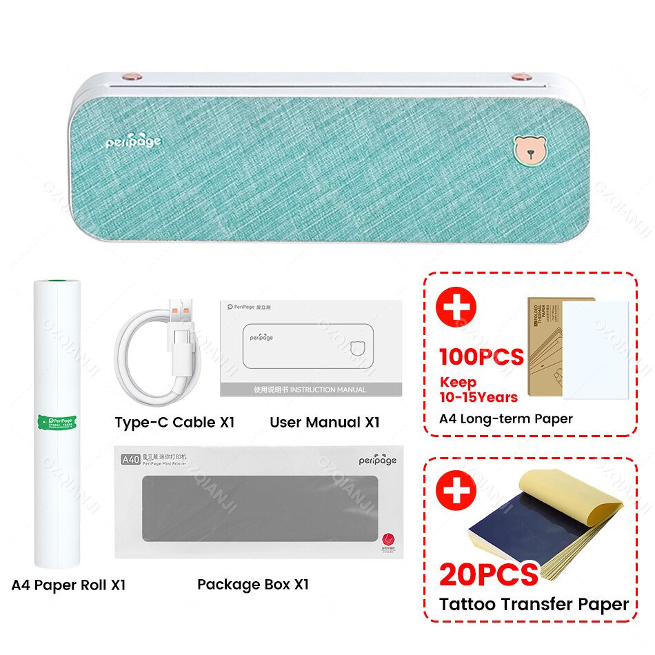 PeriPage A4 Portable Printer Bluetooth Wireless Thermal Label Printer Tattoo Transfer Paper Printing impresora termica tattoo