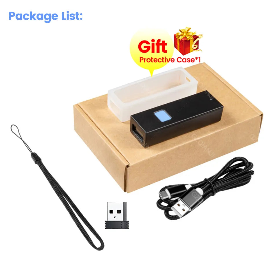 GZQIANJI Mini Bluetooth Barcode Scanner USB Wired Bluetooth 2.4G Wireless 1D 2D QR PDF417 Bar code for iPad Phone Android Tablet