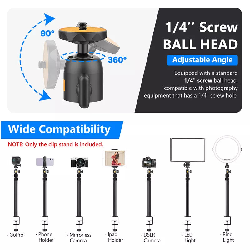 VIJIM LS01 Extend C Tripod Clamp 90cm Desk Light Stand Live Boom Arm with 1/4" Ball Head for Ring Light DSLR Smartphone Gopro