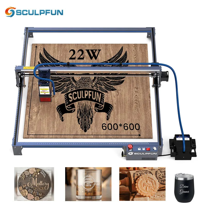 SCULPFUN S30 Ultra-22W Laser Engraver with Automatic Air Assist 600 x600mm Engraving Area Laser Engraver for Wood and Metal