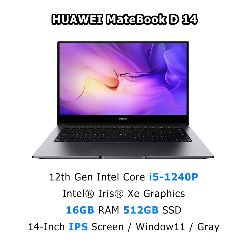 HUAWEI MateBook D 14 Laptop 2022 i5-1240P/i7-1260P 14 Inch IPS Screen Notebook 16GB RAM 512GB SSD Iris Xe Graphics Netbooks