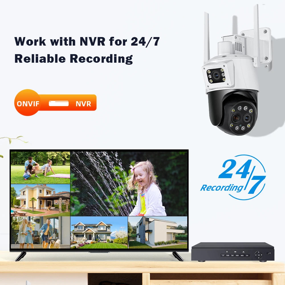 5K 12MP PTZ Wifi Camera 8X Digital Zoom Three Lens Dual Screen Wireless Outdoor Surveillance CCTV 4K 8MP IP For iCSee smart hom