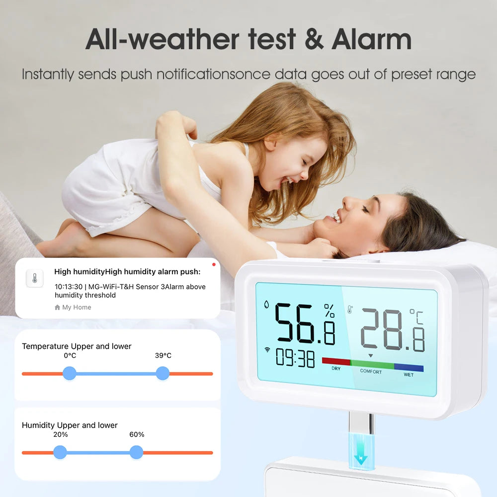 Tuya Smart Home WiFi Temperature Humidity Sensor Backlight Indoor Hygrometer Monitor Time Display Voice for Alexa Google Home