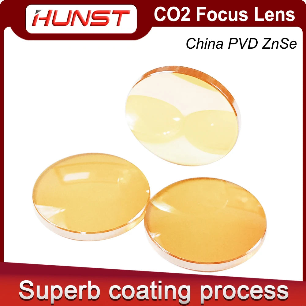 HUNST China Co2 PVD ZnSe Focus Lens Dia 12mm 18mm 19.05mm 20mm FL 38.1 50.8 63.5 76.2 101.6mm For Laser Engraving Cutting Machin
