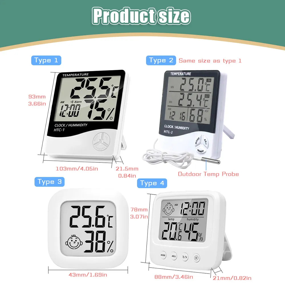 LCD Electronic Digital Temperature Sensor Humidity Meter Backlight Thermometer Hygrometer Gauge Indoor Weather Station Clock