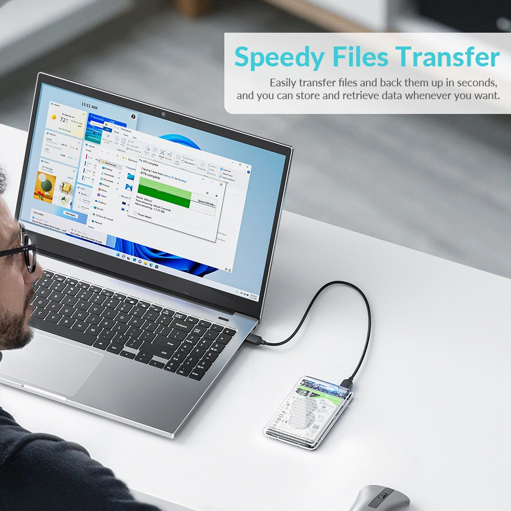 PHIXERO Transparent HDD Case USB 3.0 Type C For PC Laptop SSD External Hard Disk Drive HDD Box/Enclosure 2.5 HD SATA  USB 6Gbps
