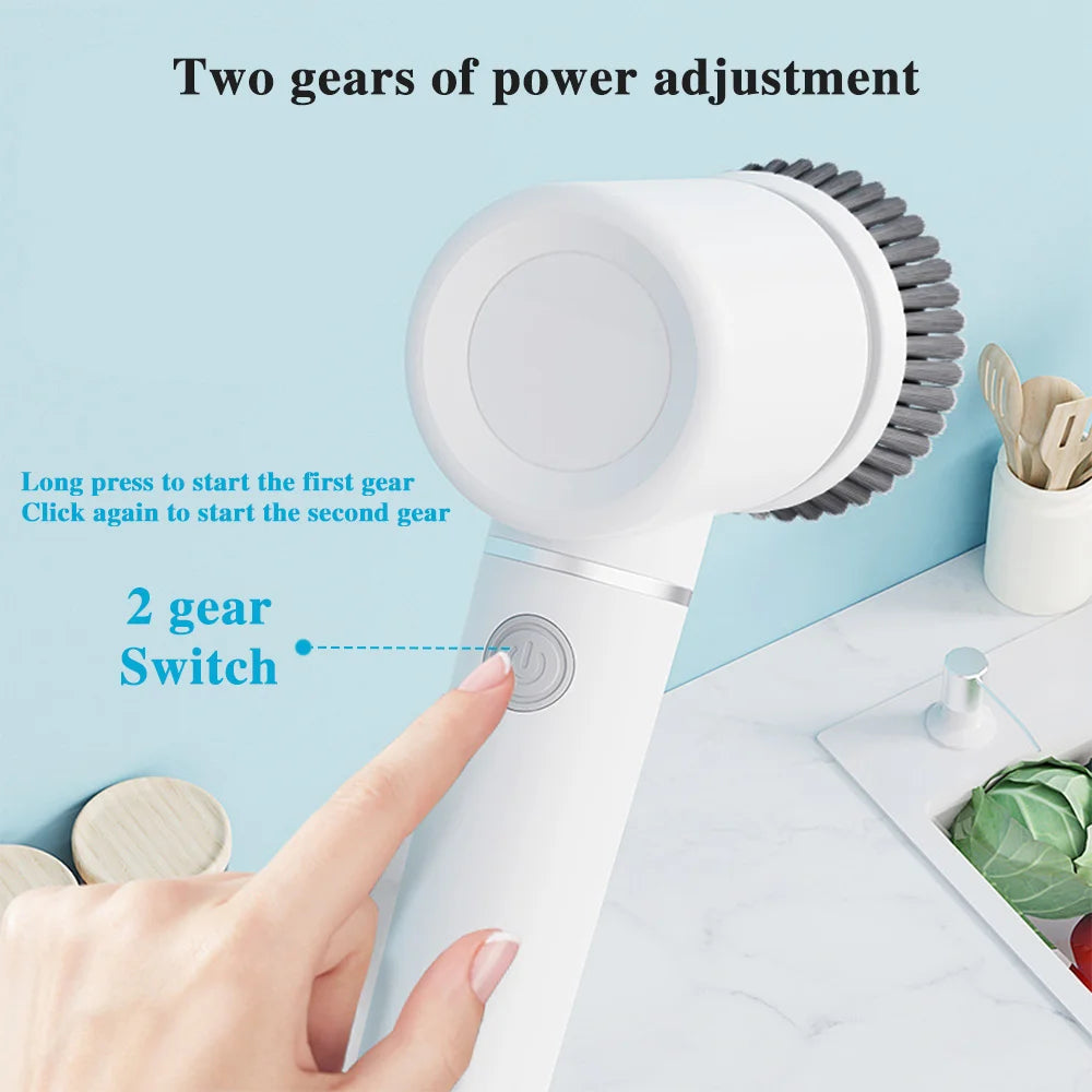 Rechargeable Electric Cleaning Brush Multifunctional USB Charging Bathroom with 5 Replaceable Heads  Kitchen Cleaning Tool
