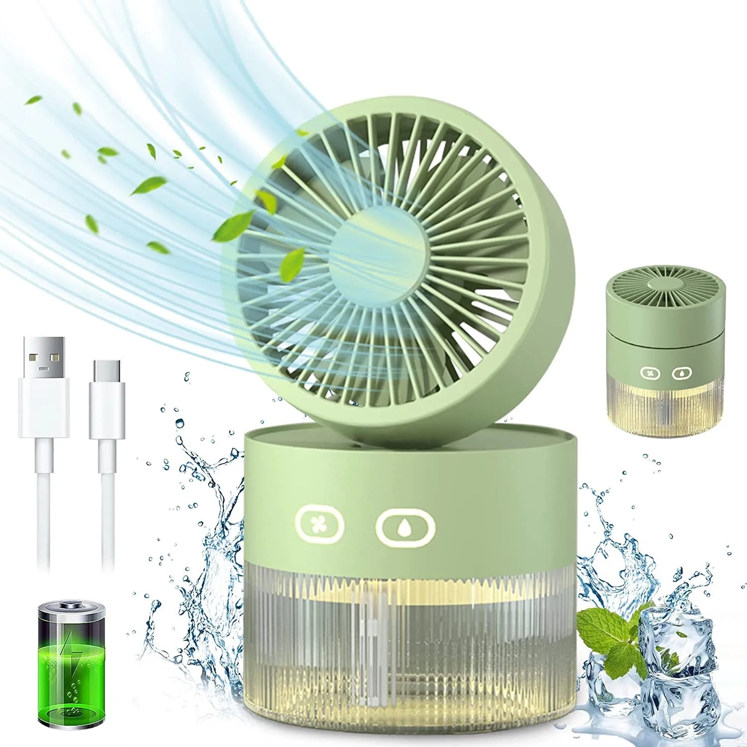 Portable Air Humidifier Fan 350ml Water Cooler Table Air Cooling Fan Usb Rechargeable Essential Oil Diffuser with Night Light