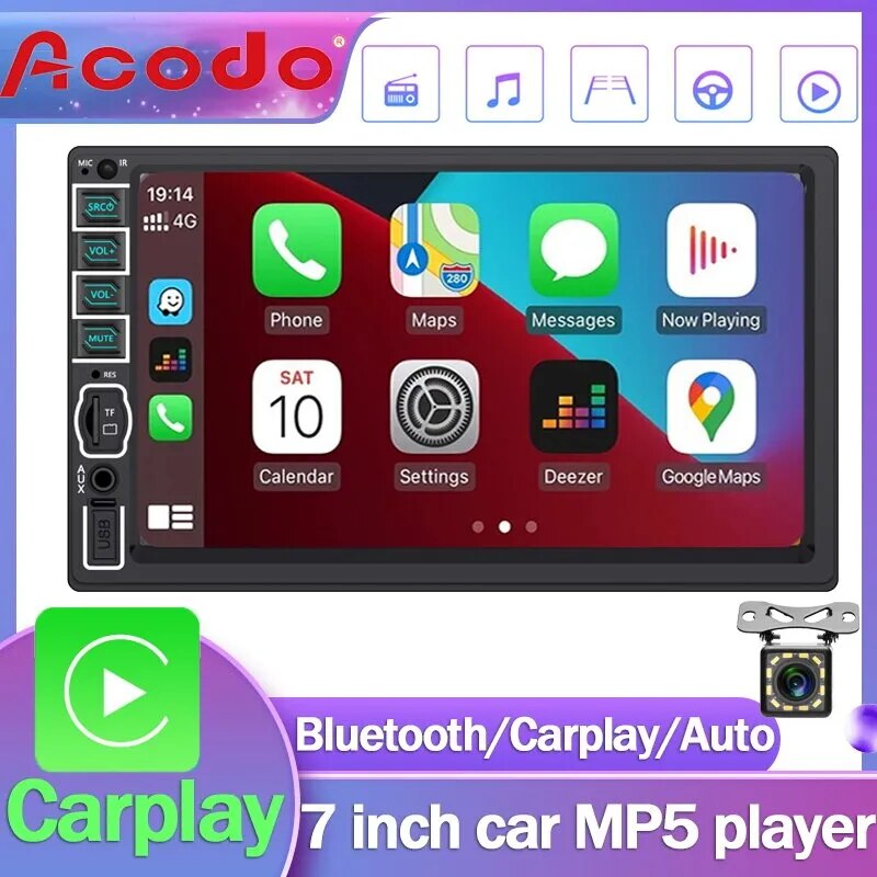 7inch Carplay Android Auto MP5 Player 2Din Stereo TF Bluetooth FM Rear View Monitor Automotive Multimedia Car Radio Video Player