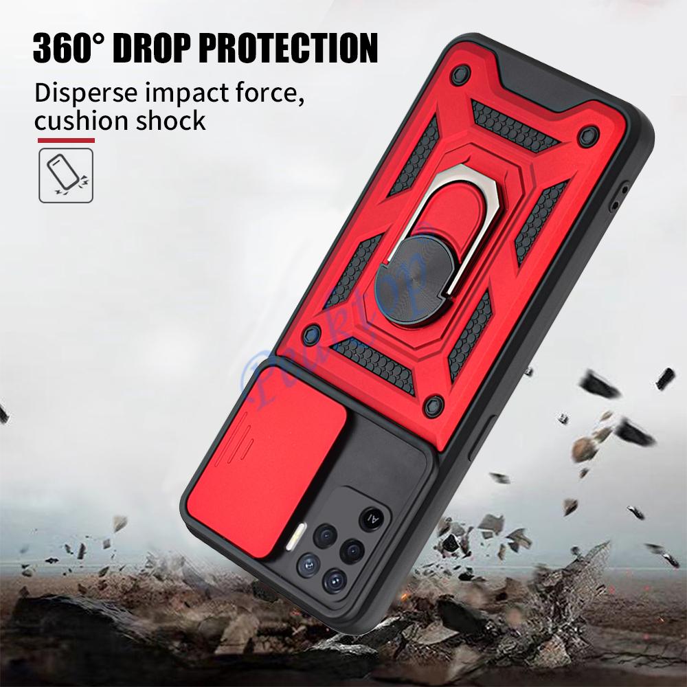 Armor Metal Case For Oppo Reno5 Lite 5 6 5G F Finger Ring Holder Stand Cover Fundas For Reno4 Reno 4 Lite 5F Push Pull Coque